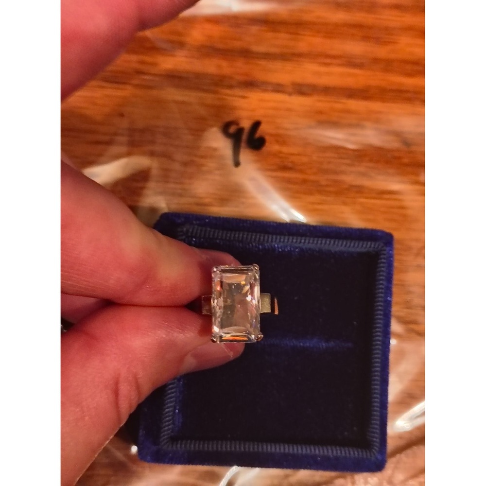 925 Emerald Cut Solitaire Cocktail Ring Size 6 Cubic Zirconia Womens